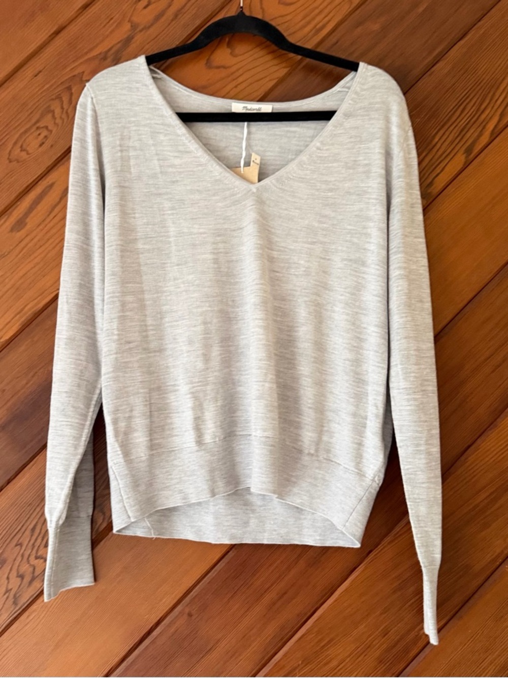 Madewell Merino Wool Silk Blend V-Neck Sweater NWT Size Medium Light Gray